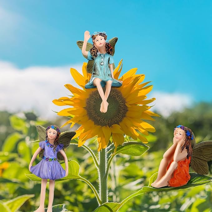 Blulu 6 Pieces Garden Miniature Fairies Accessories Fairy Garden Decor with Stick Mini Figurines Accessories Ornaments for Outdoor Indoor Yard Lawn Decoration
