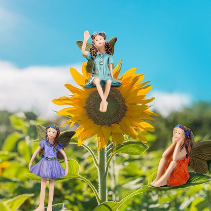Blulu 6 Pieces Garden Miniature Fairies Accessories Fairy Garden Decor with Stick Mini Figurines Accessories Ornaments for Outdoor Indoor Yard Lawn Decoration