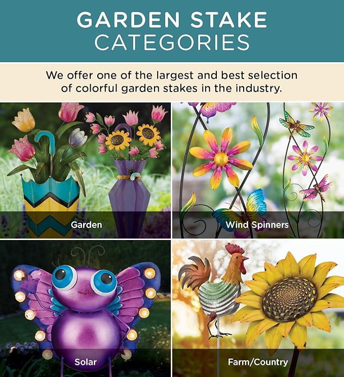 Regal Art & Gift Butterfly Flower Metal Garden Stake - Decorative Handcrafted Outdoor Metal Sculpture for Lawn, Patio & Garden Décor - Pink