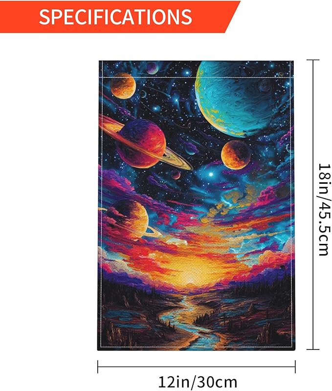 Galaxy Starry Sky Planet Garden Flag Seasonal Double Sided 12 x 18 Inch Small Yard Flag for Indoor Outdoor Decor Holiday All Seasons
