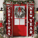 Ivenf Merry Christmas & Happy New Year Decorations, Red Black Buffalo Plaid Banner, 2 Pcs Front Porch Sign Set, Indoor Outdoor Yard Wall Home Decor