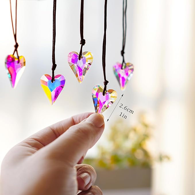 12pcs AB Coating Crystal Heart Prism Suncatcher, Heart Prisms Rainbow Maker, Window Sun Catcher Crystals Hanging Pendant for Garden Home Wedding Christmas Decor(27mm)