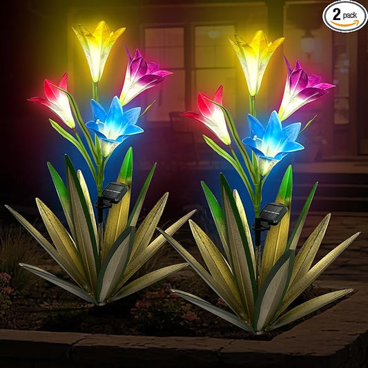 Homight Solar Metal Agave Lily Flower Garden Sculpture with LED Lights 30.3 Inch Waterproof Outdoor/Indoor Yard Decor Handmade Lawn Ornament Gift for Family Friends (2, Green)