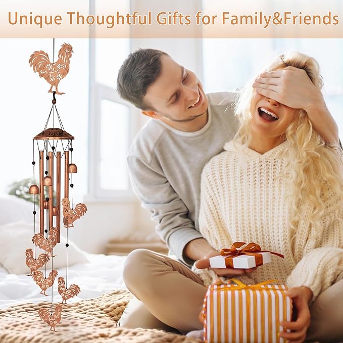 GDNSFIT Chicken Wind Chimes for Outside,Metal Windchimes,Chicken Gifts for Women/Men,Wind Chime Garden Decor Outdoor,Memorial/Housewarming/Birthday/Festival Gifts,Front Yard Decor