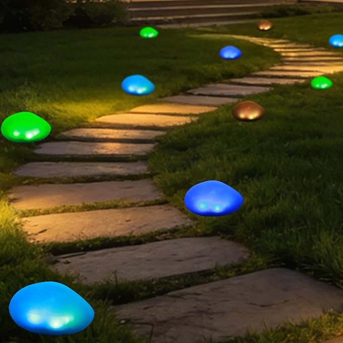 Solar Powered Outdoor Lights - Waterproof Garden Path Lighting, Pebble Shape Landscape Lights for Yard, Lawn, Patio, Walkway, Colored Light(1 pc)