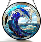 Stained Glass Window Hanging - Huge Waves and Turbulent Seas 6.3 Inches Suncatcher for Garden Home Decor for Women Mon Grandma Friends