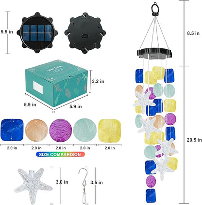(New) Solar Wind Chime for Outside, Solar Hanging Wind Chime Lights for Holiday Garden Yard Window, Shell Lights Gift for Grandma Mom Women Wife Grils - Multicolor