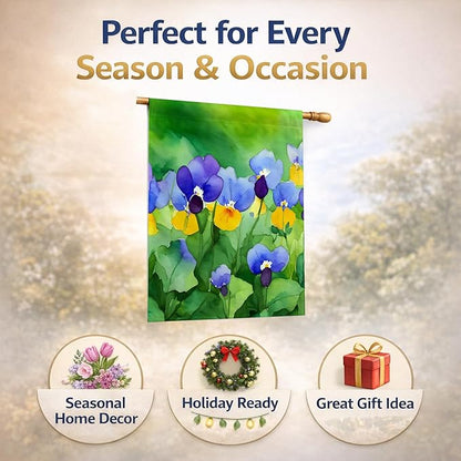 Caroline's Treasures Illinois Violet in Watercolor House Flag Large Porch Sleeve Pole Decorative Outside Yard Banner Artwork Wall Hanging, Polyester, House Size, Multicolor
