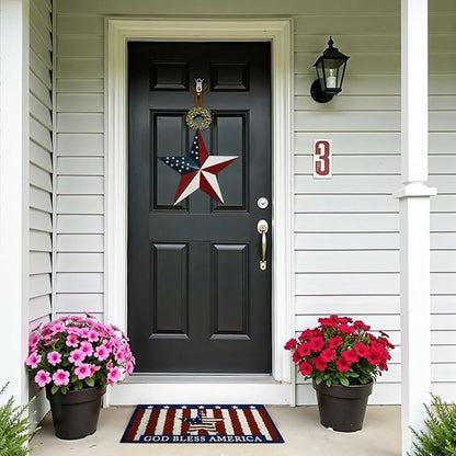 Metal Star Garden Stake 4th of July Yard Sign, Patriotic US Flag Barn Star Hanging Wall Decor for Front Porch Patio Lawn