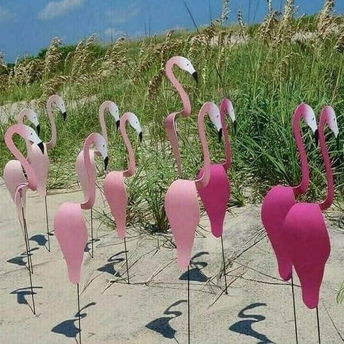2 Pcs Florida Dancing Birds Garden Metal Art, Pink Flamingo Wind Spinner, Weather Resistant, Waterproof, Animal Theme, 38CM