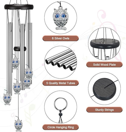 Virekm Windchimes Outdoors Clearance, Door Chime Wind Chimes for Outside Sympathy Wind Chimes for Patio Decoration, Garden Decor. Zen Garden Decor(Blue Evil Eye Owl)