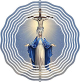 Religious Cross Jesus Wind Spinner, Metal Wind Spinners Outdoor Indoor, Virgin Mary Garden Decor for Outside, Stainless Wind Spinners for Yard and Garden 10 inch 3D (25.76X25 CM)