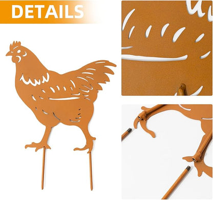 TT & MM Chicken Gifts for Women/Men,Chicken Metal Decorative 4 Pcs Garden Stakes,Hen/Chicks Silhouette Statues for Yard Art,Backyard,Patio,Lawn Ornaments,Outdoor Decor