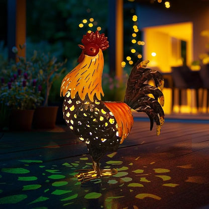 LIFFY Metal Chicken Yard Decor, 20" Rooster Outdoor Garden Solar Lights,Rooster Decorative Statues Outside with Led Light for Landscape Patio Lawn Backyard