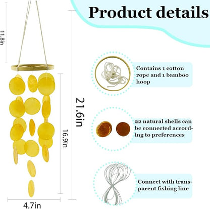 Wind Chimes Making Supplies Kits for Adults Arts and Crafts-DIY Wind Chime Parts with Twine String Bamboo Hoops Round Capiz Shells Fishing Line for Christmas Thanksgiving Gifts(Green)