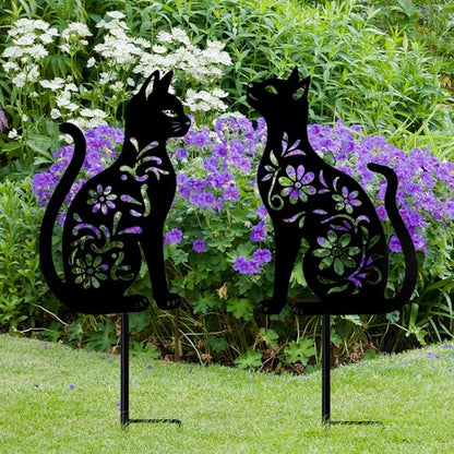 Cat Garden Decor for Outside, Black Cat Metal Decorative Garden Stakes for Yard Art, Patio, Outdoor Decor, Garden Decorations, Lawn Ornaments, Unique Gifts for Cats Lovers (2 Pack)