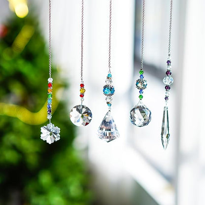 YU FENG 5 Pcs Crystal Suncatchers with Colorful Beads for Window Decoration Ornament for Christmas Tree