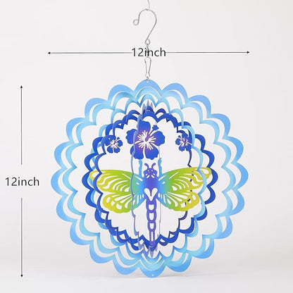 Kinetic 3D Metal Dragonfly Wind Spinner Hanging Ornament Worth Gift for Home and Garden - 12inch Dragonfly Mandala Kinetic Hanging Whirligigs Sun Catcher Windmills