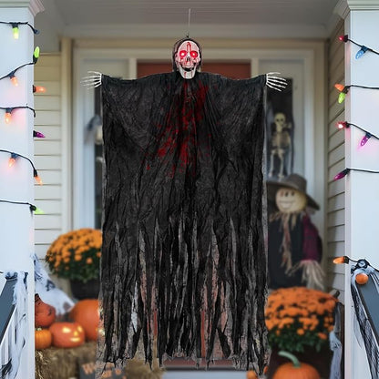 Kendane Halloween Decorations Outdoor and Indoor,67" Scary Hanging Ghosts,Halloween Grim Reaper Skeleton with Light-Up Eyes and Creepy Sound,Party Decorations for Yard,Haunted House Decor