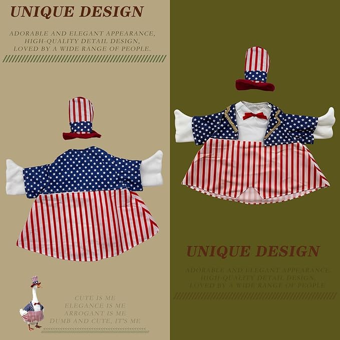 Independence Day Style Cute Outfit for 23-Inch Cement Goose – Outdoor Garden Yard Porch Decor