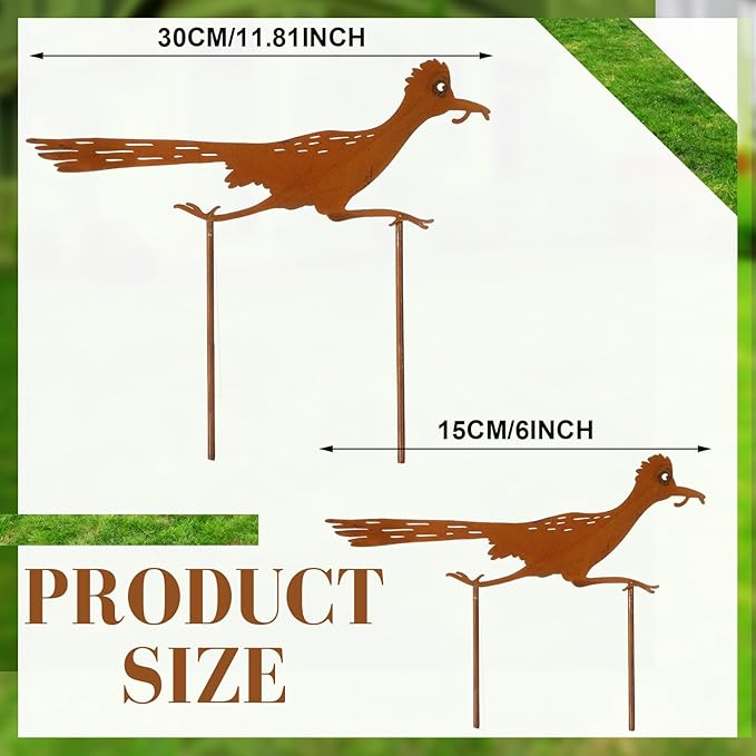 Geelin 4 Pcs Metal Roadrunner Yard Art Southwest Decor Roadrunner Rusty Paint Garden Stakes Desert Bird Animals Silhouette Outdoor Decoration for Courtyard Lawns Backyard Patio Pathway Ornaments