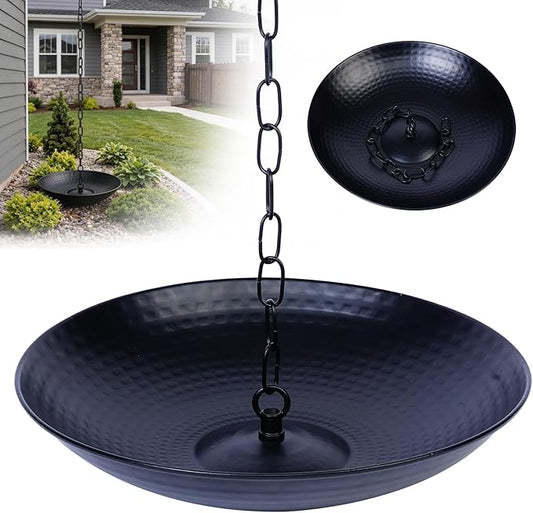 DUSVALLY Rain Chain Anchoring Basin 10.8 inch Water Feature Basin, Garden and Terrace Decoration Rain Chain Basin for Rainwater Collection Roof Drainage Ditch Downspouts, Black