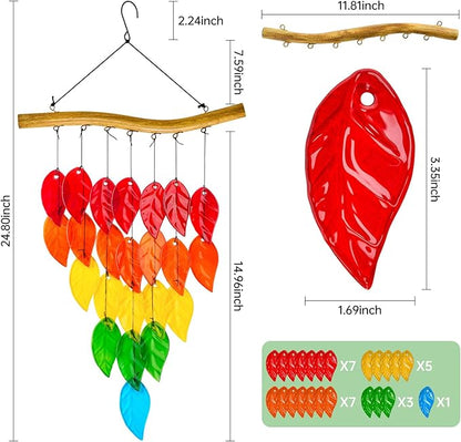 Glass Wind Chimes，Wind Chimes for Outside，Colorful Wind Chime 28" Garden Chimes for Home Patio, Housewarming Gifts for New House, Gift for Unisex