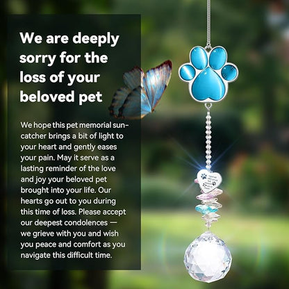 Dog Memorial Gifts for Loss of Dog, Pet Memorial Gifts for Dogs, Thoughtful Bereavement Remembrance Crystal Suncatcher with Sympathy Card (Lake Blue)