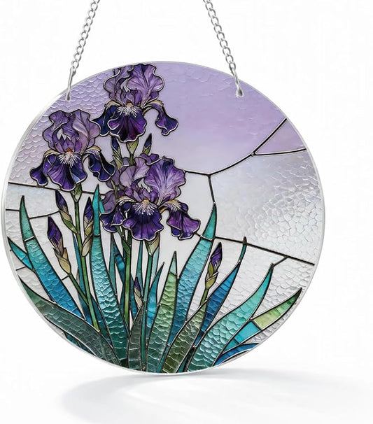 Acrylic Window Hanging, Purple Flowers Romantic Suncatcher for Home Garden Decor, Door Window Decoration, Christmas or Birthday Gifts for Women Family or Friends