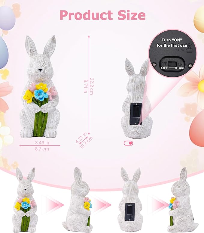 Nacome Solar Bunny Garden Decor: Outdoor Rabbit Statue with Succulent for Yard Art Lawn Ornaments Porch Patio Balcony - Easter Birthday Gifts for Mom Women Grandma