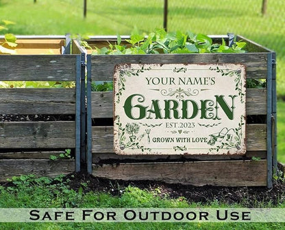 Personalized Metal Signs with Name Made in USA Custom Vintage Garden Sign Waterproof Vintage Decorative Metal Print for Wall Decor Customized Home Garden Ideas Gifts Artwork Prints for Yard Ourdoor