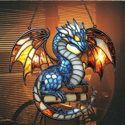 Elder Mythical Dragon Acrylic Suncatcher Stained Glass Effect Window Car Hanging Christmas Ornament Indoor Outdoor Decor Garden Sun Catcher Panel for Dragon Lover for Women Mom Grandma