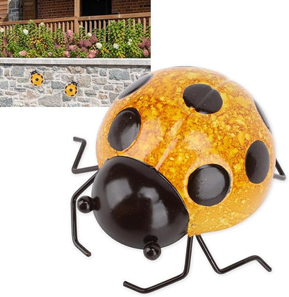Metal Garden Wall Art Decor Cute Wall Sculptures Statues Outdoor Decoration Yard Lawn Porch Fence Ornaments, Handcrafted Iron Decorative Ladybird Sculpture Art