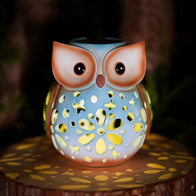 Solar Owl Garden Statue Resin Outdoor Decor Solar Lantern Light for Patio, Lawn, or Yard Decorative Lighting Gift for Women, Teachers, Kids, Birthday Housewarming