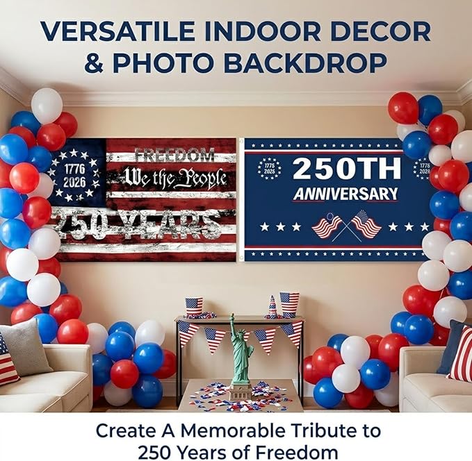 2PCS 250th Anniversary Flag 1.5x3 Ft Anniversary Flag, 1776-2026, 250 Years Birthday flags for Patriotic Yard, House Banner, Room, Porch, Wall, Fence, Outdoor Decorations(Style 3)