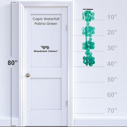 Woodstock Chimes Capiz Waterfall Wind Chime, 40" Patina Green Capiz Round Sea Shell, Handcrafted Ocean Theme Windchime for Outdoor, Patio or Garden Décor (CWPG)