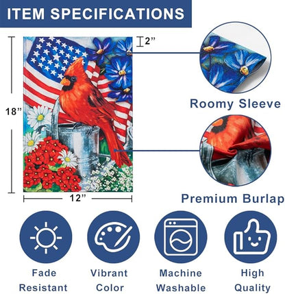 Patriotic 4th of July Garden Flag, hogardeck Double Sided 12.5x18 Inch Bird Fourth of July Decorations, Memorial Day Independence Day Floral Outdoor Yard Decor