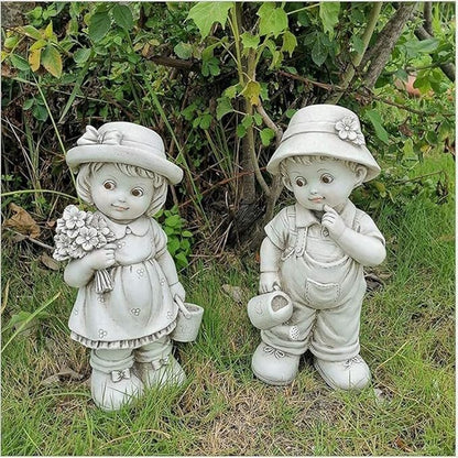 Garden Statue Animal Sculpture Outdoor Decor Gift Outdoor Courtyard Garden Little Girl Sculpture Decoration, Grass Garden Landscape Kid Sculpture Resin Decoration Crafts Gift(B)