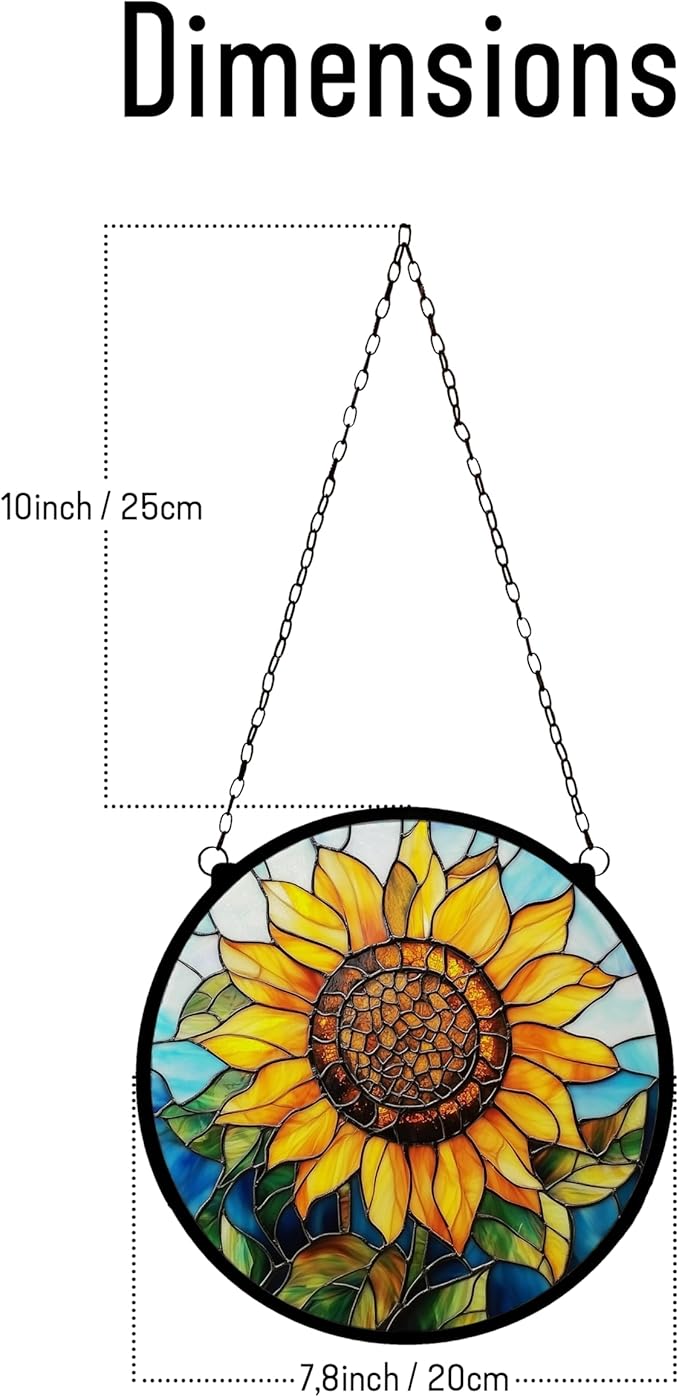 Sunflower Stained Glass Window Ornaments, Painted Suncatchers, Patio Decor, Outdoor Garden Decor, Balcony Decor, Home Decor, Glass Art, 7.8 inch