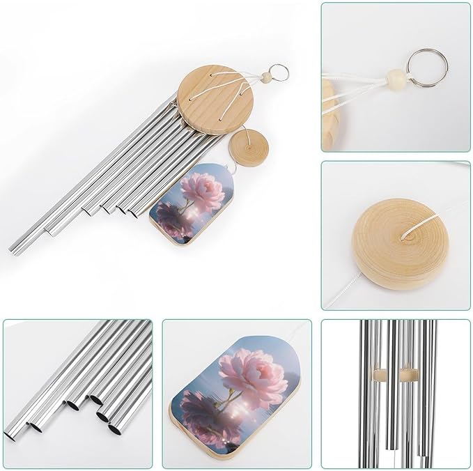 Wind Chimes for Outside Metal Wind Chimes Waterborne Pink Flowers Garden Backyard and Patio Decoration