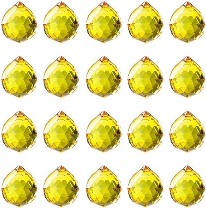 20pcs DIY Crystal Prism Suncatcher for Windows Hanging, 20mm Clear Glass Crystal Sun Catcher Beads Pendants Maker Balls for Indoor Outdoor Garden Feng Shui Home Decor Yellow