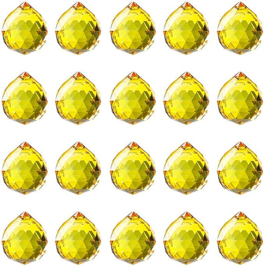 20pcs DIY Crystal Prism Suncatcher for Windows Hanging, 20mm Clear Glass Crystal Sun Catcher Beads Pendants Maker Balls for Indoor Outdoor Garden Feng Shui Home Decor Yellow