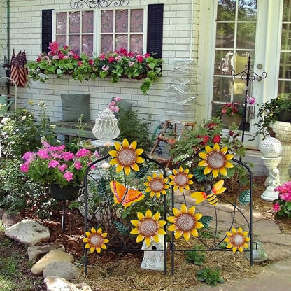 hogardeck Garden Decor for Outside, Set of 2 Metal Fence Decorative Garden Stakes with Flowers for Sunflower Decor, Yard Signs for Outdoor Patio Lawn Backyard Porch