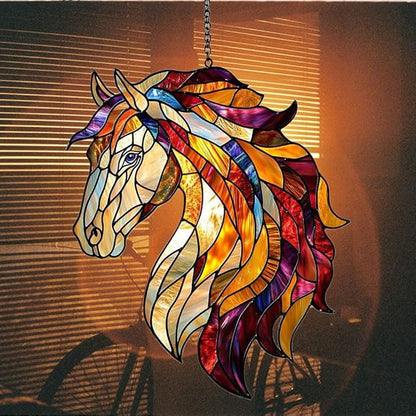 Colorful Horse Exotic Acrylic Suncatcher Stained Glass Effect Window Car Hanging Christmas Ornament Indoor Outdoor Decor Garden Sun Catcher Panel for Horse Lover for Women Mom Grandma