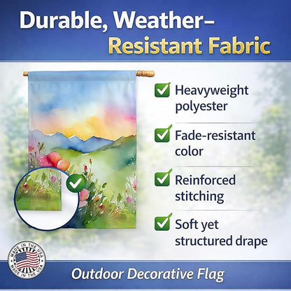 Caroline's Treasures North Dakota Wild Prairie Roses in Watercolor House Flag Large Porch Sleeve Pole Decorative Outside Yard Banner Artwork Wall Hanging, Polyester, House Size, Multicolor