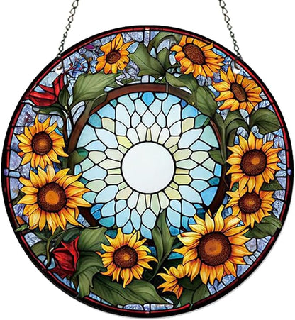 5.9'' Sunflower Acrylic Window Hanging Flower Indoor Decor Stained Panel Hangings Wall Art Decor Gift for Daughter,Mom,Grandma (Style D)