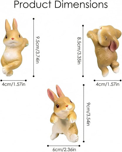 3Pack Rabbit Garden Decor Hanging Rabbit Statue,Cute Garden Rabbit Outdoor Decor for Flower Pots, Indoor Shelf & Patio, Funny Rabbit Ornament Gift for Flower Pot Garden Decor