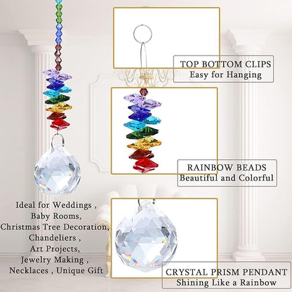 JULMELON 8 Pieces Colorful Crystals Suncatcher Hanging for Window, Rainbow Octogon Chakra Pendants Suncatchers with Crystals Beads Chain for Home Garden Christmas Day Party Wedding Decoration