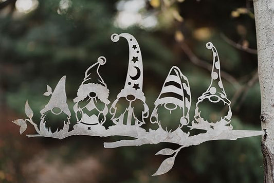 Steel Branch Gnome-y Old Men Decoration | Metal Art | Fairy Garden Art | Backyard Art | Tree Art | Silhouette Art | Corten Steel | Patina Rust (Tree)