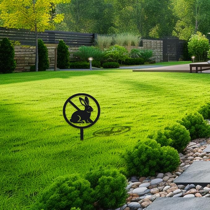 WADORN Rabbit Metal Decorative Garden Stakes, Funny Bunny Silhouette Warning Metal Garden Sign Animal Garden Ornament Gifts Black Yard Art Decoration for Outdoor Backyard Patio Lawn Walkways